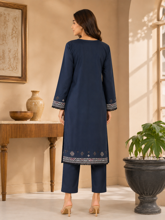 Midnight Navy Embroidered Lawn 2-Piece Co-ord Set