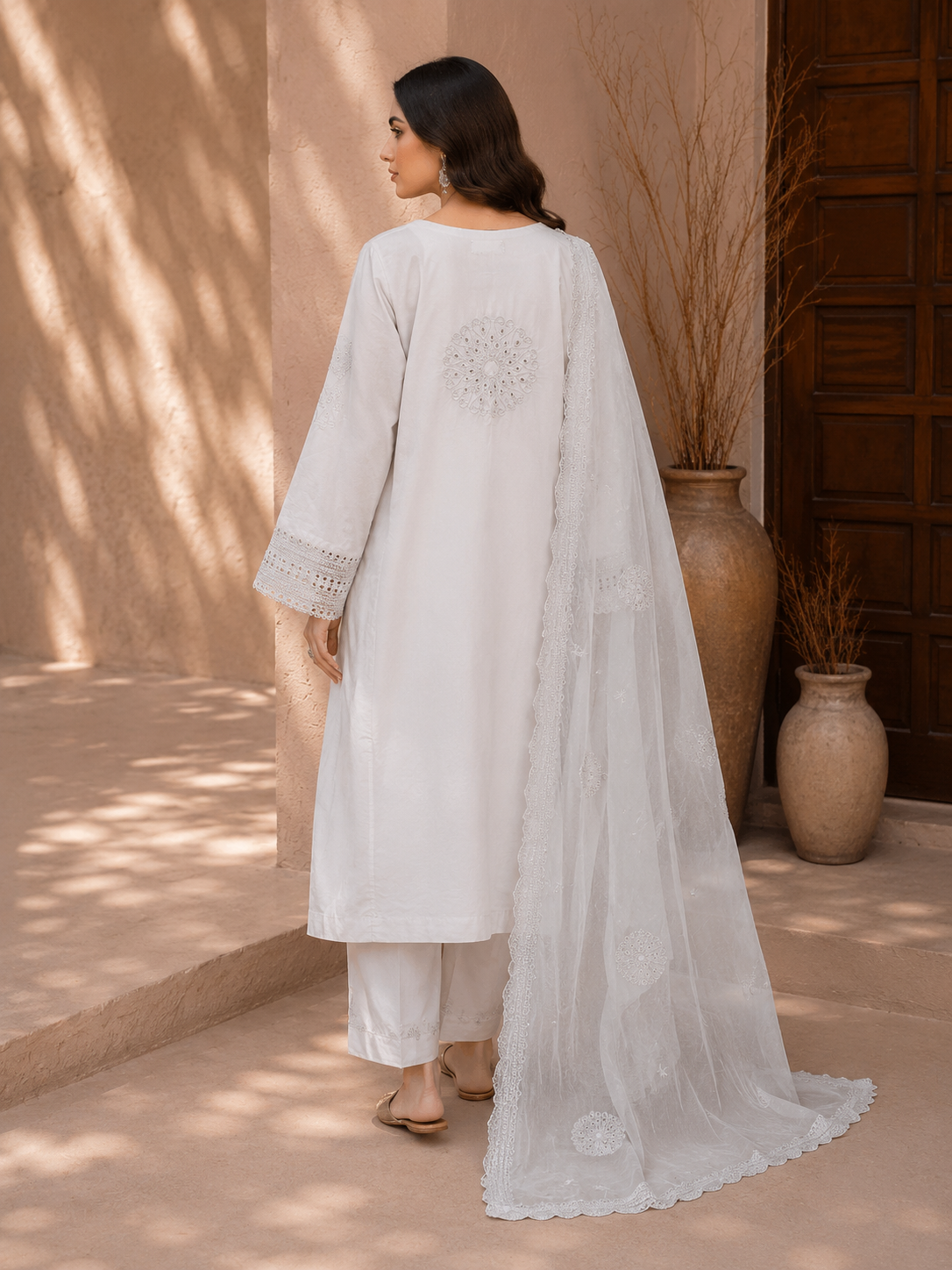 Mayal Pearl — Silver Grey Embroidered Cotton 3-Piece Suit