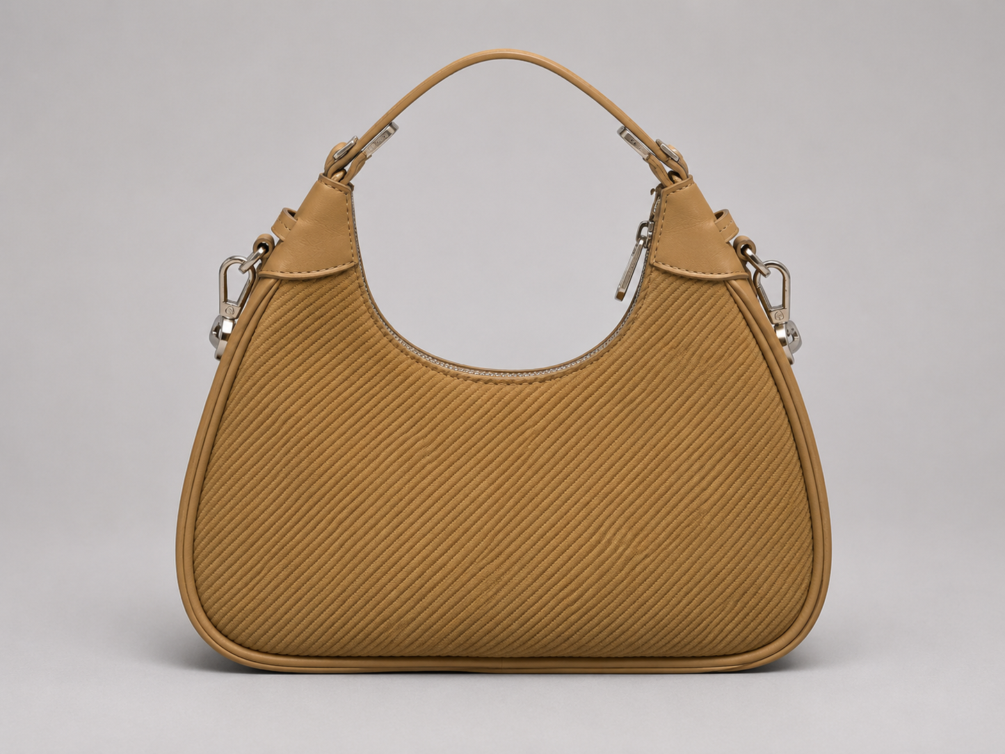 Miu Miu Camel Diagonal Quilted Hobo Bag — Silver Chain Strap Top Handle Shoulder Bag