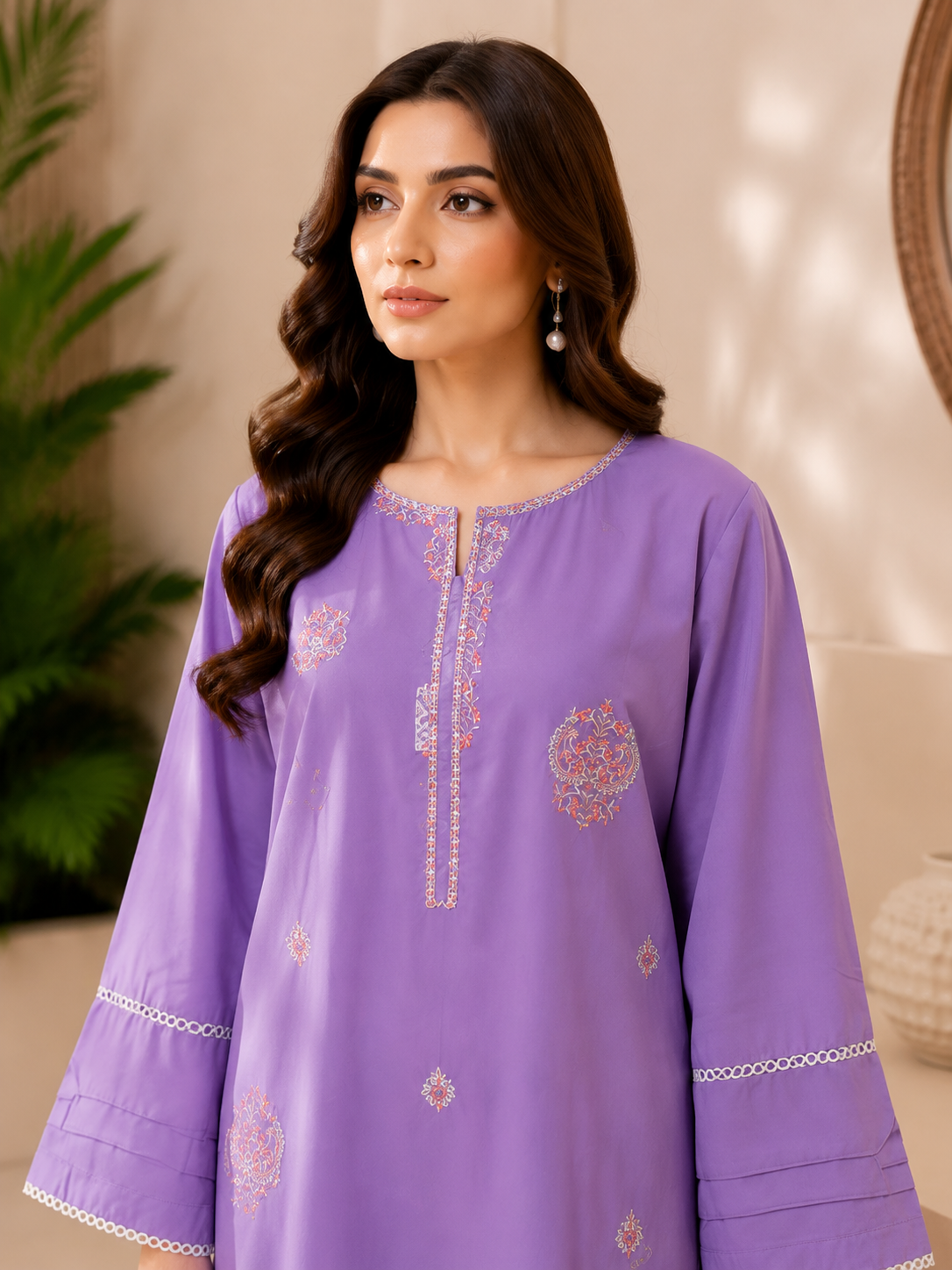 Women's Embroidered Cotton Lawn Co-ord 2-Piece Suit