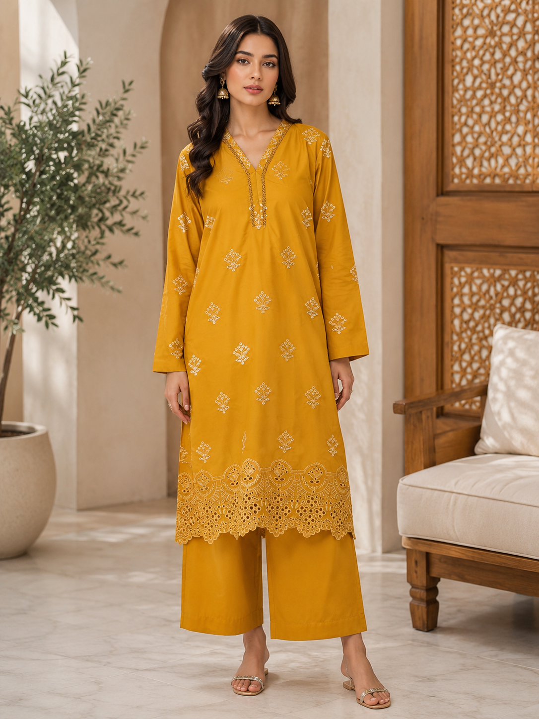 Schiffli embroidered Cotton lawn co-ord set