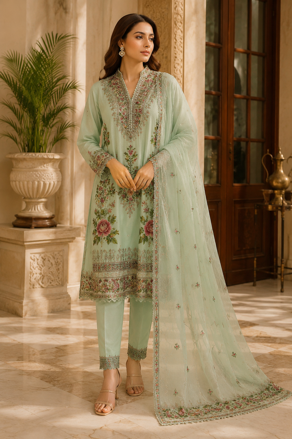 Luxury floral embroidered 3-piece formal suit