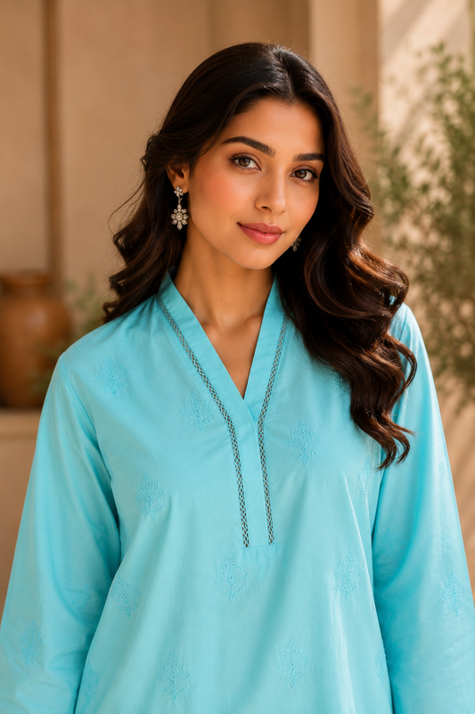 Schiffli embroidered Cotton lawn co-ord set
