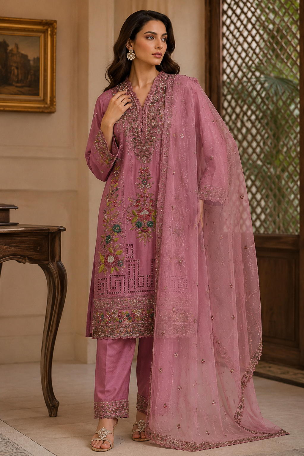 Luxury floral embroidered 3-piece formal suit
