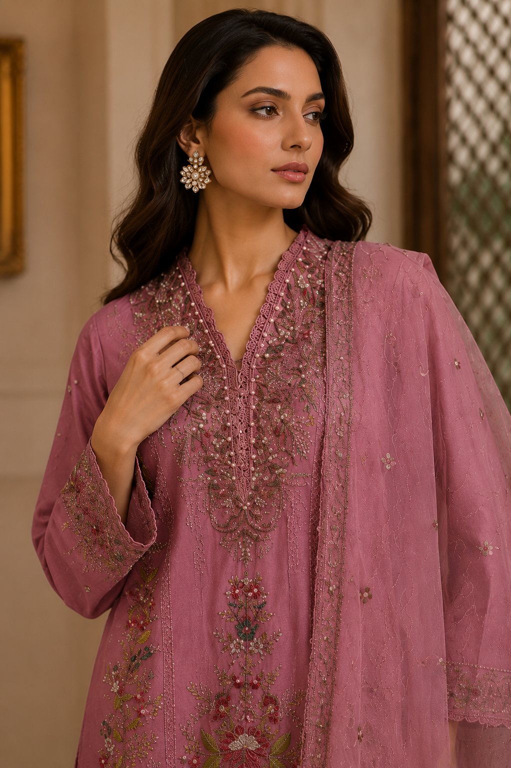 Luxury floral embroidered 3-piece formal suit