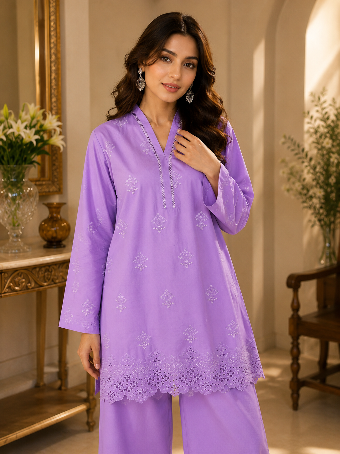 Schiffli embroidered Cotton lawn co-ord set