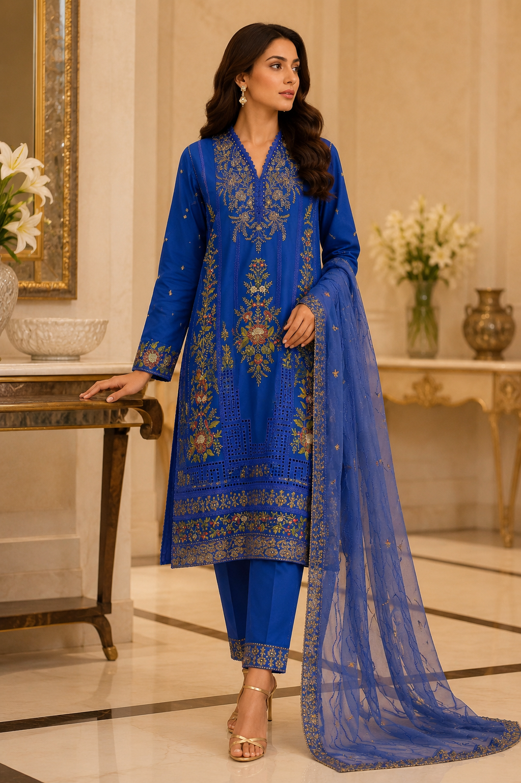 Luxury floral embroidered 3-piece formal suit