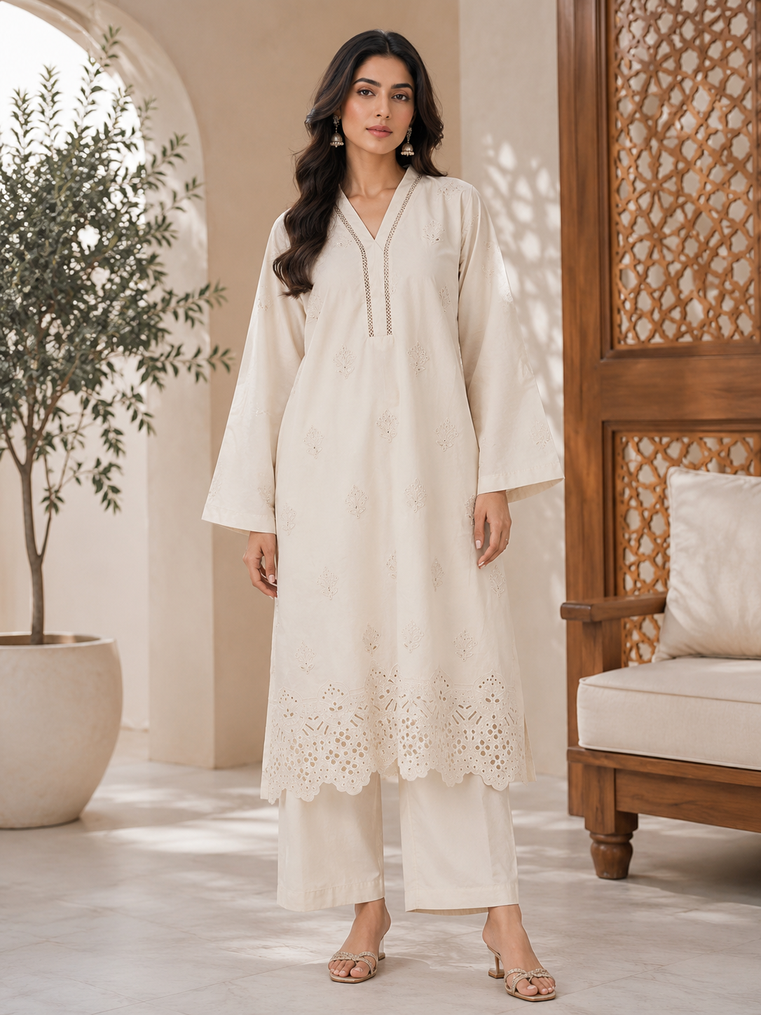 Schiffli embroidered Cotton lawn co-ord set