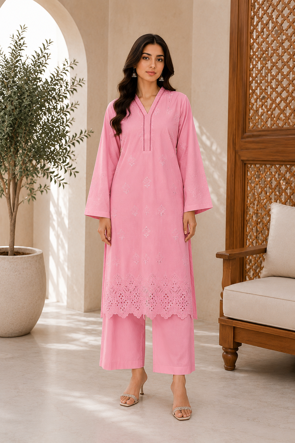 Schiffli embroidered Cotton lawn co-ord set