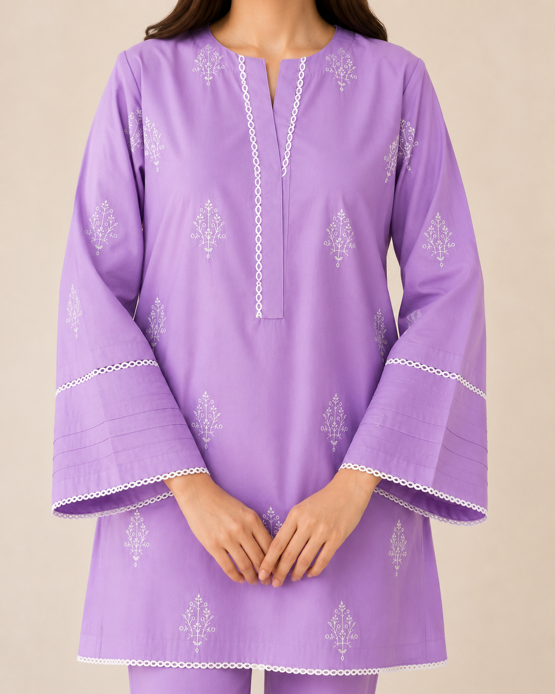 Embroidered Cotton 2-Piece Suit – Floral Booti Design (Kurti + Trouser)
