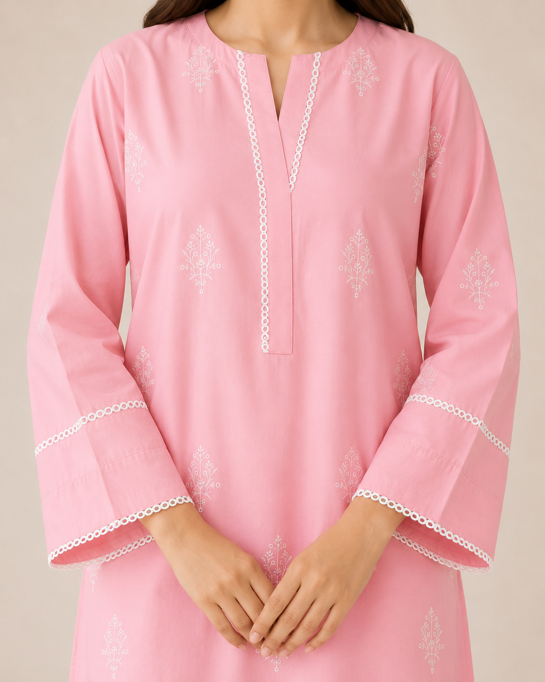 Embroidered Cotton 2-Piece Suit – Floral Booti Design (Kurti + Trouser)