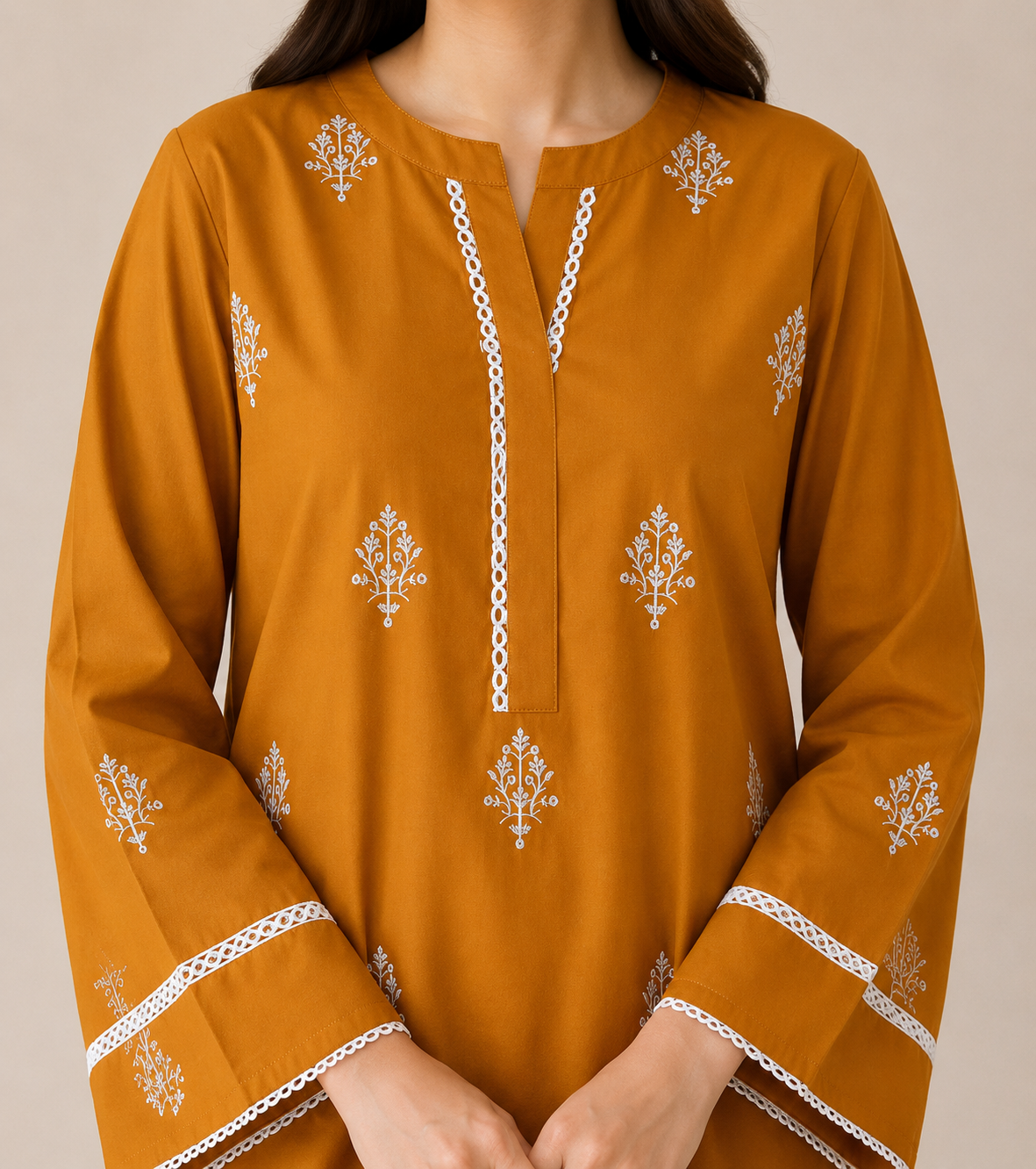 Embroidered Cotton 2-Piece Suit – Floral Booti Design (Kurti + Trouser)