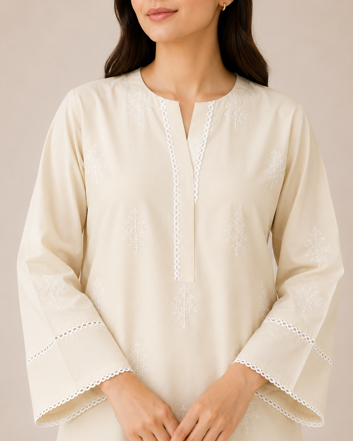 Embroidered Cotton 2-Piece Suit – Floral Booti Design (Kurti + Trouser)