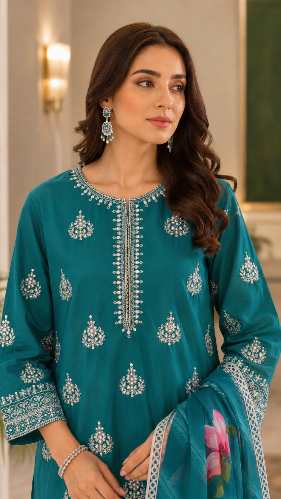 Teal Embroidered 3-Piece Lawn Suit