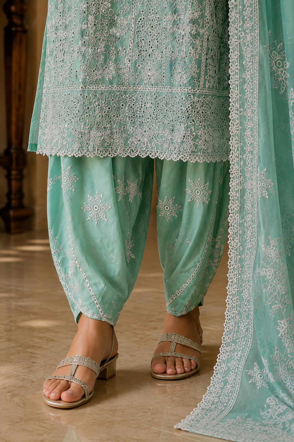 Chikankari Embroidered Cotton Lawn 3-Piece Patiala Suit