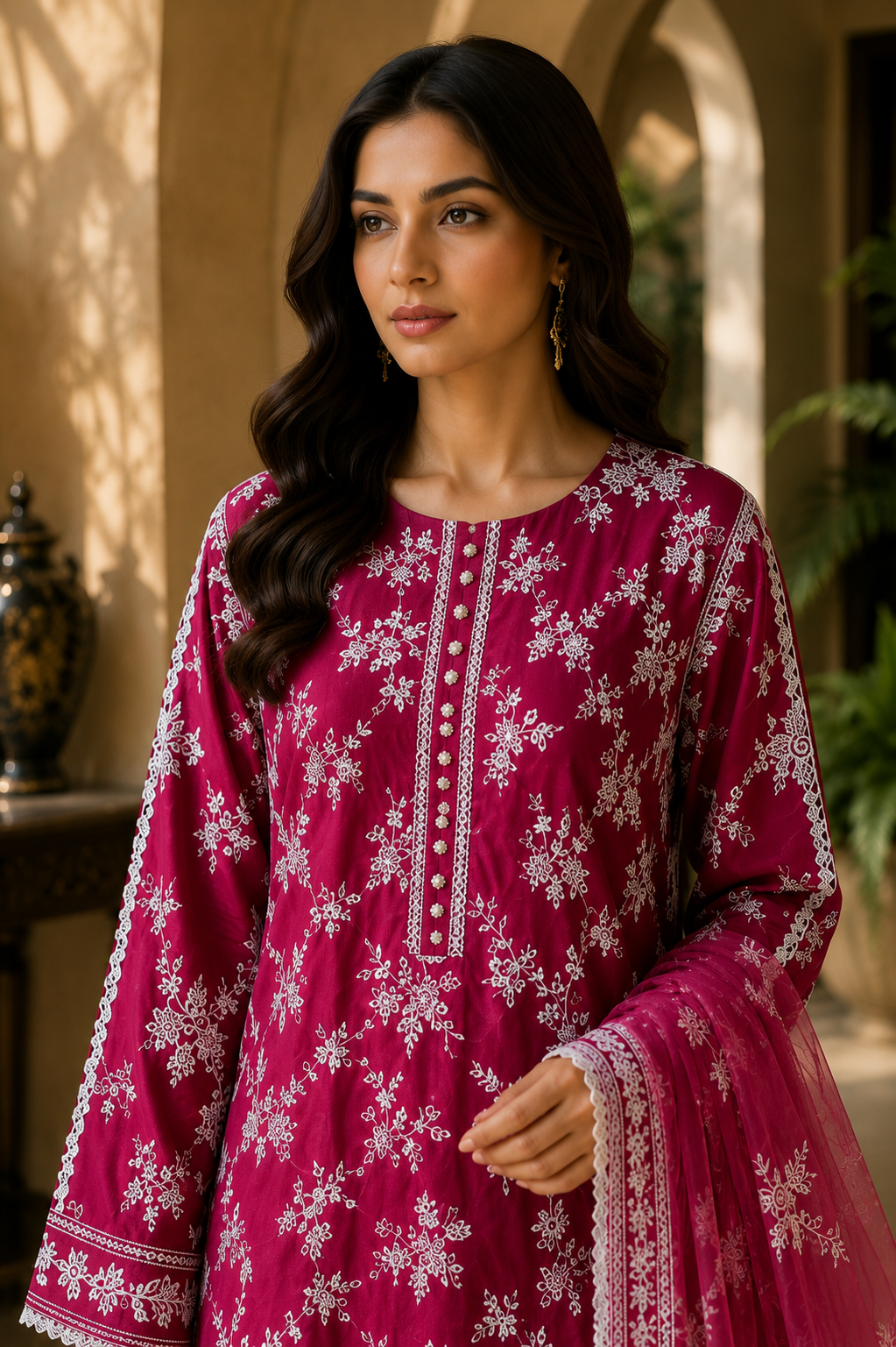 Chikankari Embroidered Cotton Lawn 3-Piece Patiala Suit
