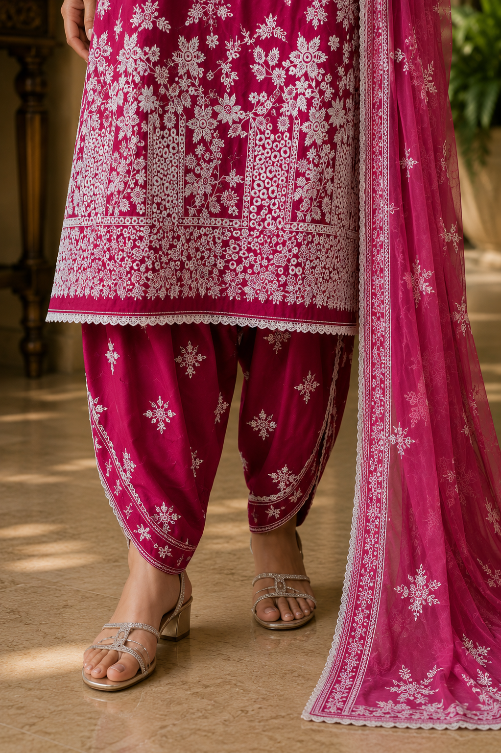 Chikankari Embroidered Cotton Lawn 3-Piece Patiala Suit