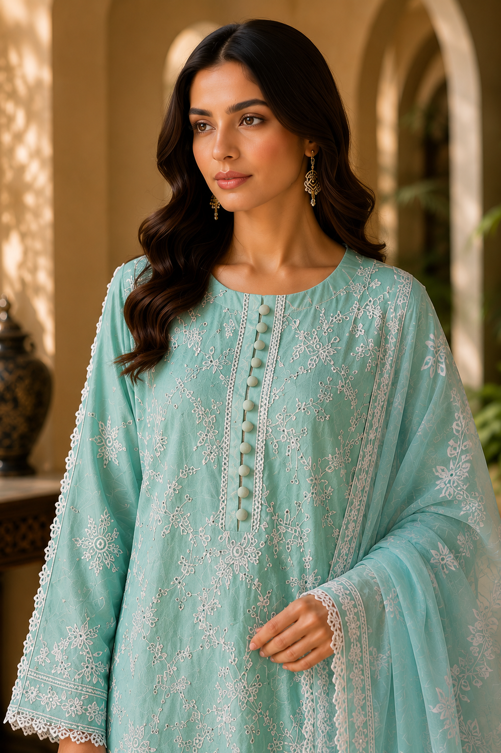 Chikankari Embroidered Cotton Lawn 3-Piece Patiala Suit