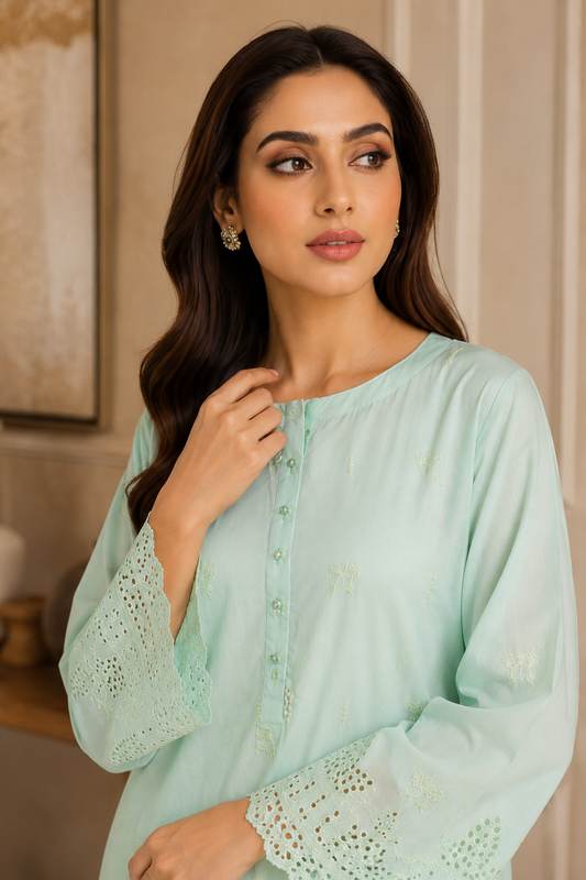 Eyelet Cutwork Cotton Lawn 3-Piece Suit with Multicolour Printed Dupatta
