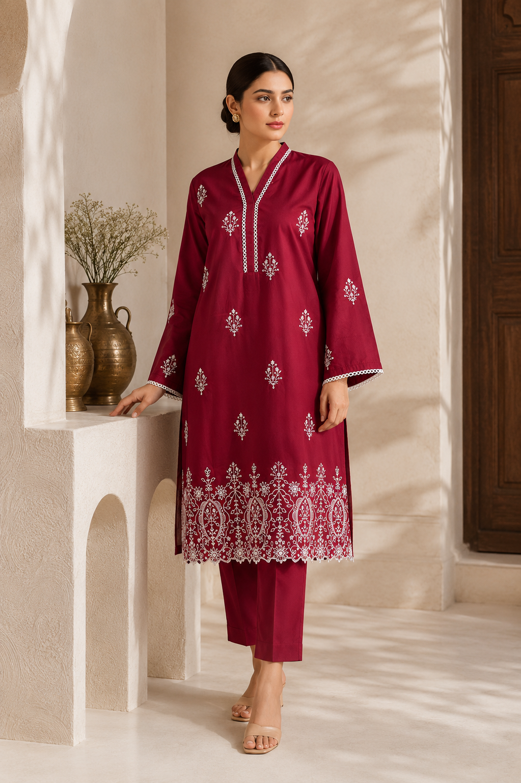 Crimson Elegance Embroidered Lawn 2-Piece Co-ord Set