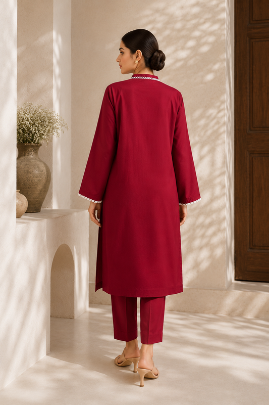 Crimson Elegance Embroidered Lawn 2-Piece Co-ord Set