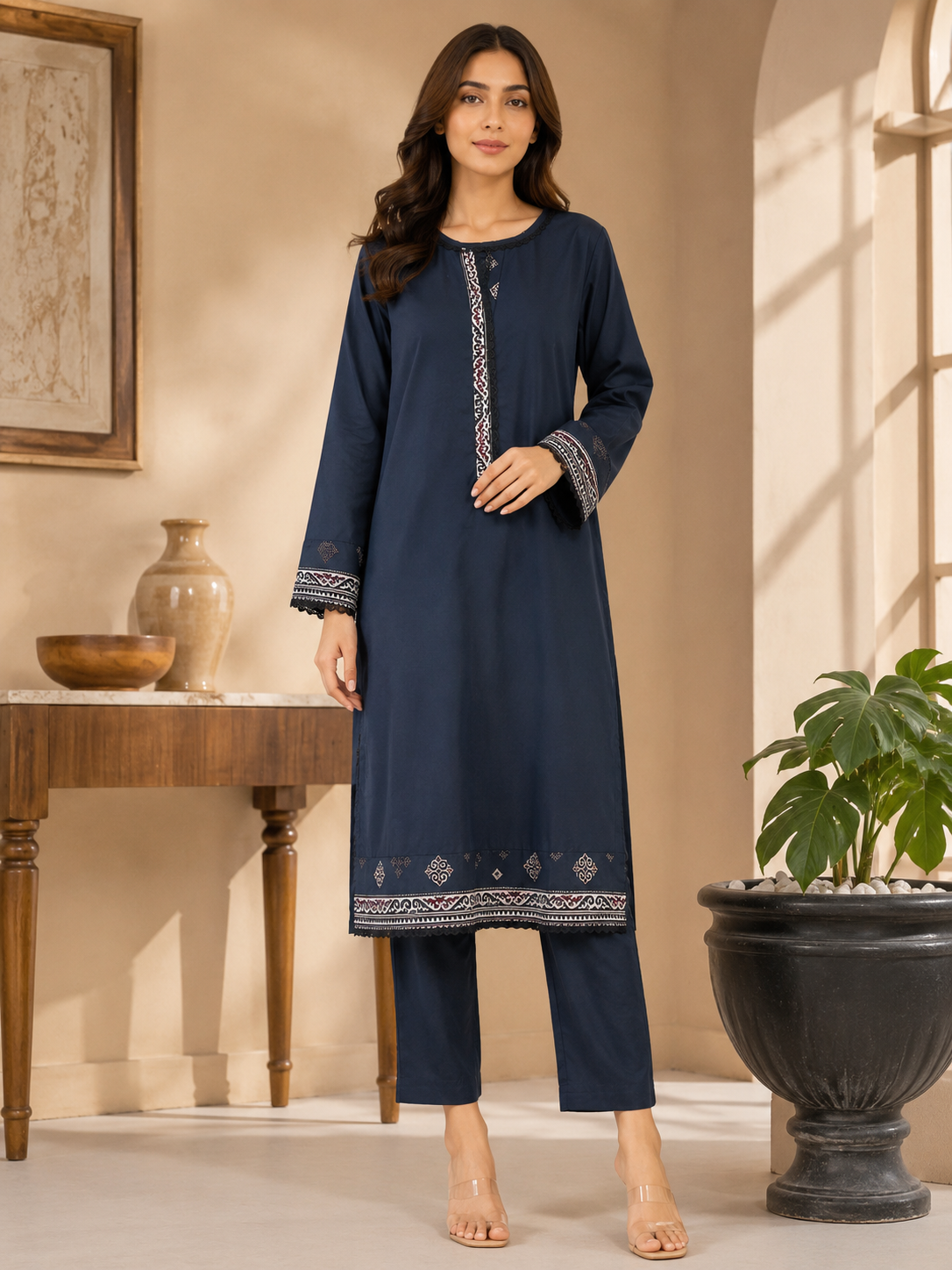 Midnight Navy Embroidered Lawn 2-Piece Co-ord Set