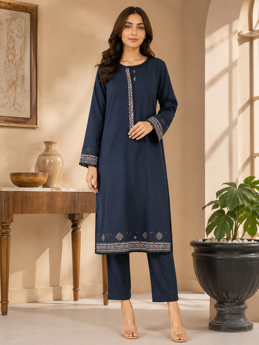 Midnight Navy Embroidered Lawn 2-Piece Co-ord Set