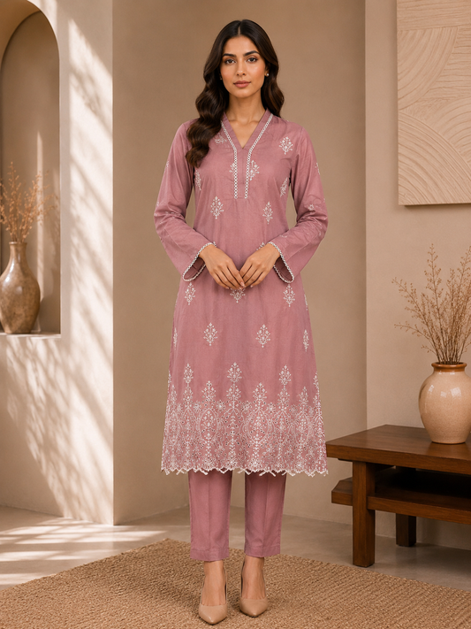 Dusty Rose Embroidered Lawn 2-Piece Suit