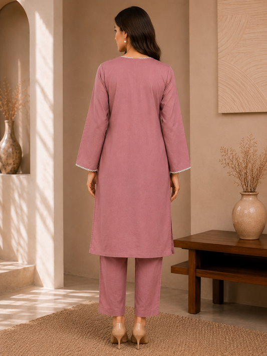 Dusty Rose Embroidered Lawn 2-Piece Suit