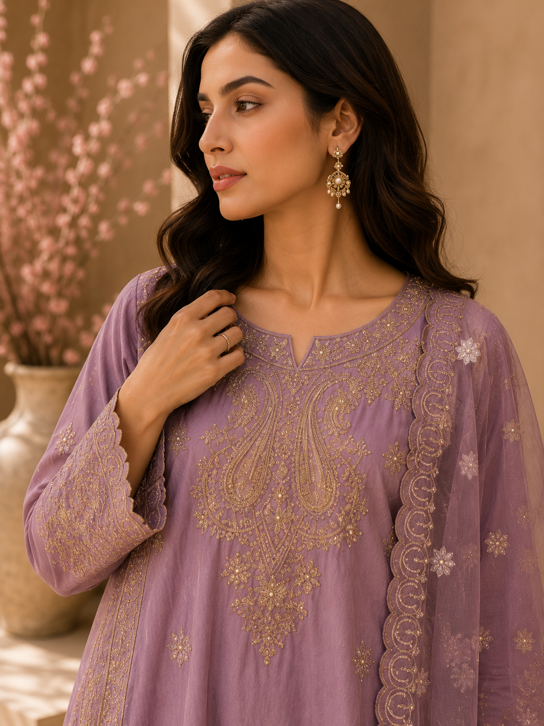 Lavender Gold Embroidered Lawn 3-Piece Suit