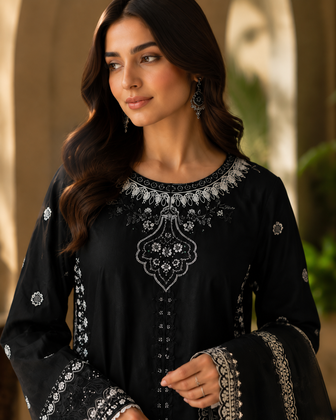 Black Silver Embroidered 3-Piece Suit | Heavy Threadwork & Sequin Formal Pakistani Wear | Women's Party Collection