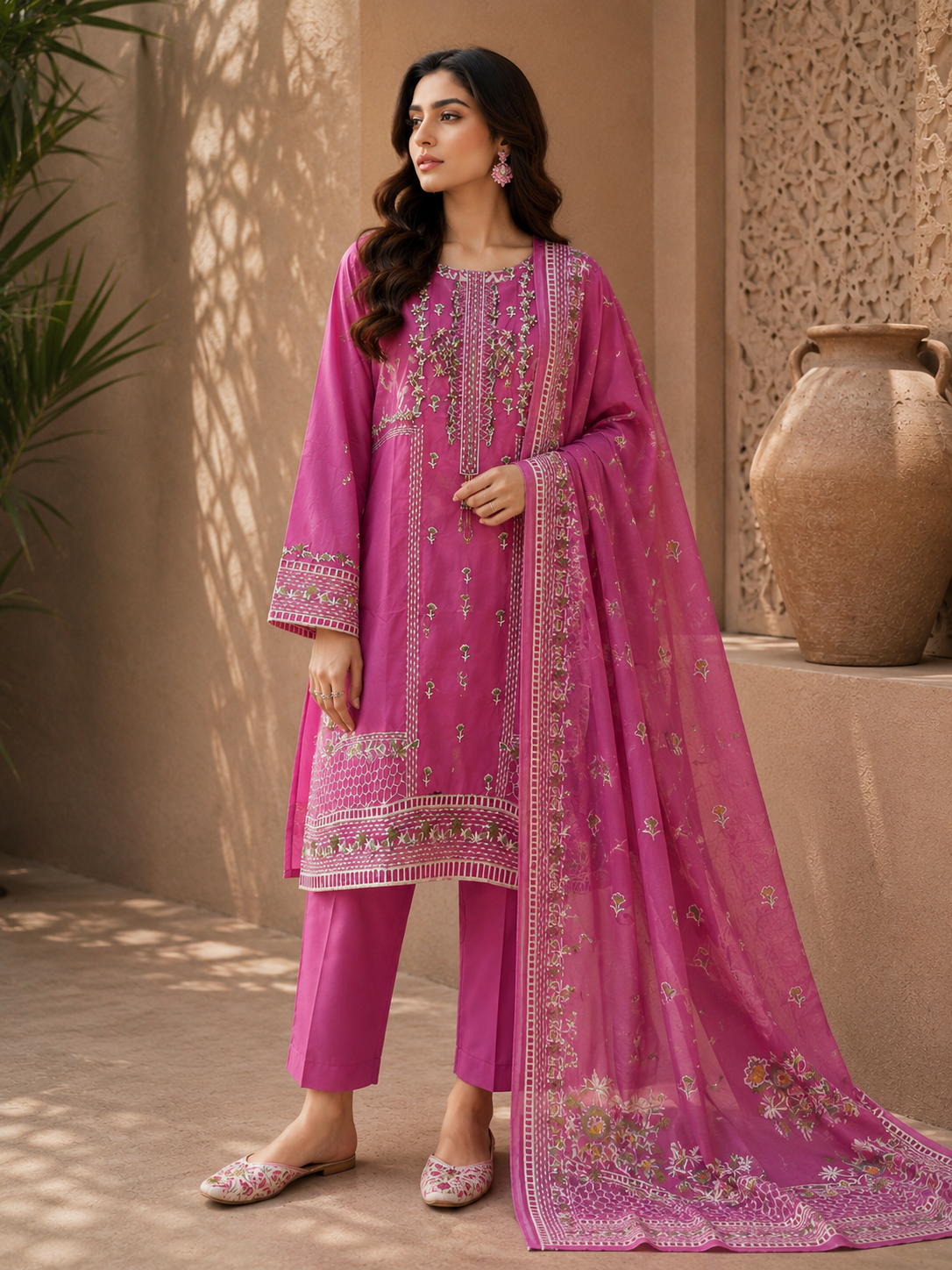 Pink Embroidered Lawn 3-Piece Suit