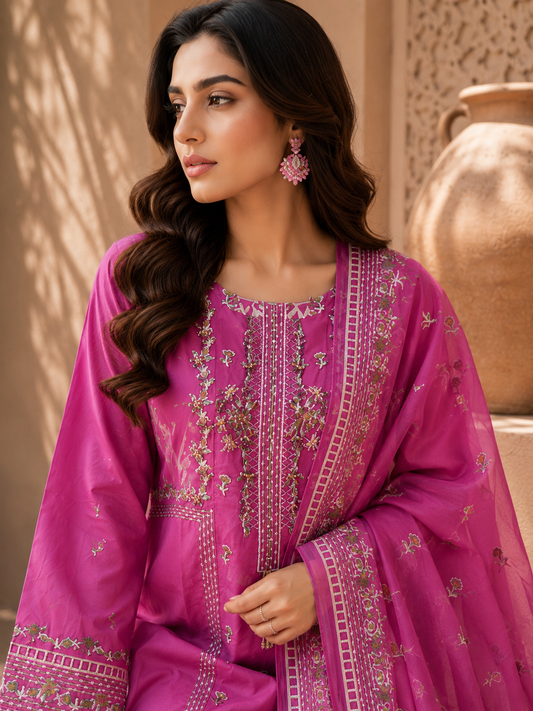 Pink Embroidered Lawn 3-Piece Suit