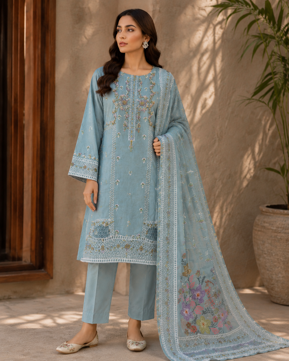 Peach Blossom Embroidered Lawn 3 Piece Suit