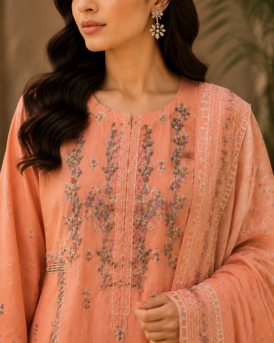 Peach Blossom Embroidered Lawn 3 Piece Suit