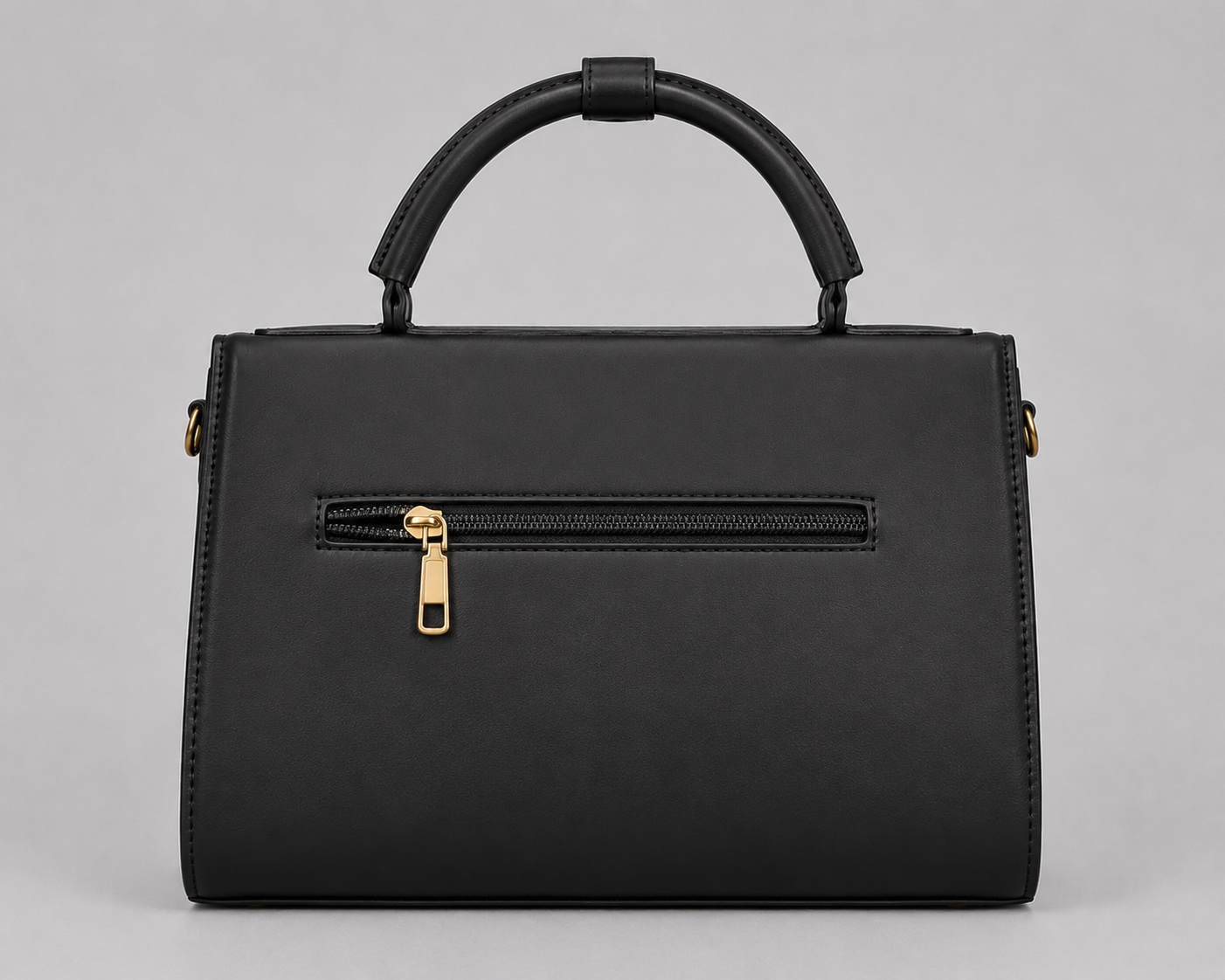 DURANDAL Black Embossed Monogram Satchel — Structured Top Handle Flap Bag with Gold Hardware
