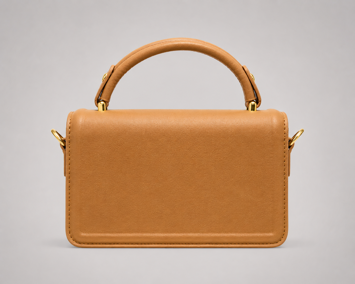 Tan Leather Flap Satchel — Monogram Lock Top Handle Crossbody Bag with Check Panel