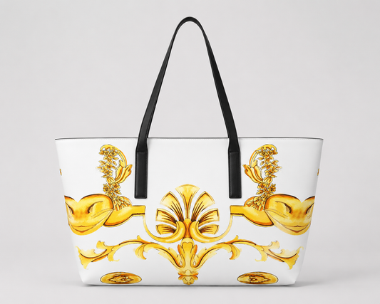 Baroque Medusa Print Tote Bag – White & Gold