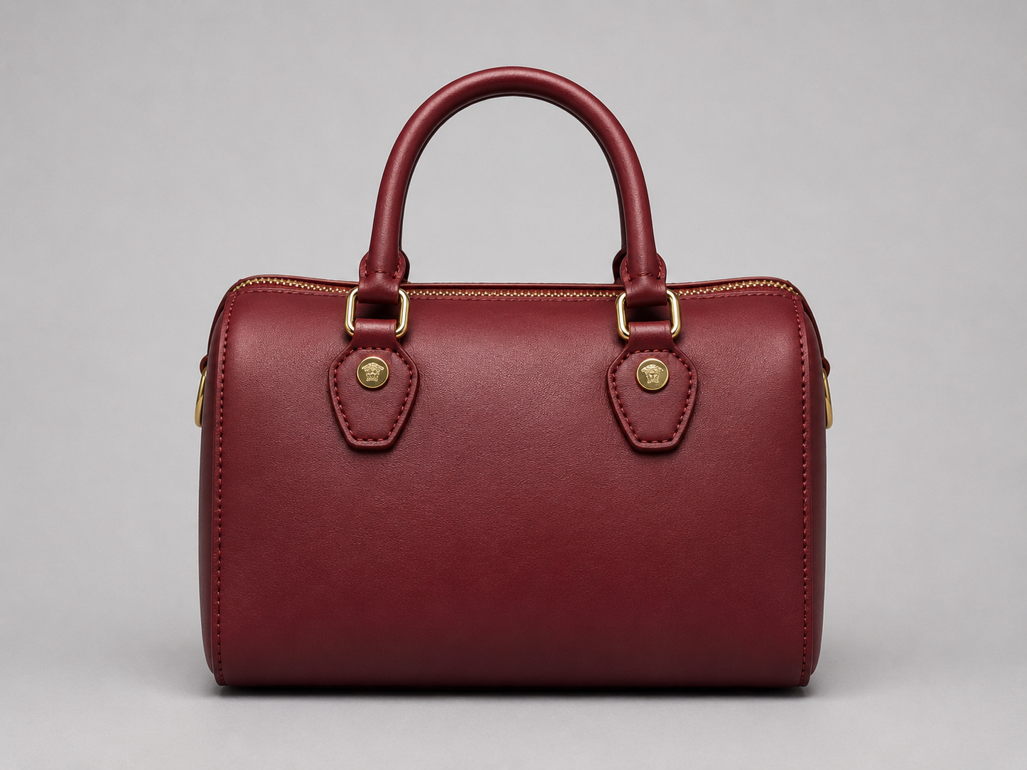 Versace Medusa Burgundy Leather Boston Bag — La Medusa Gold Hardware Top Handle Crossbody