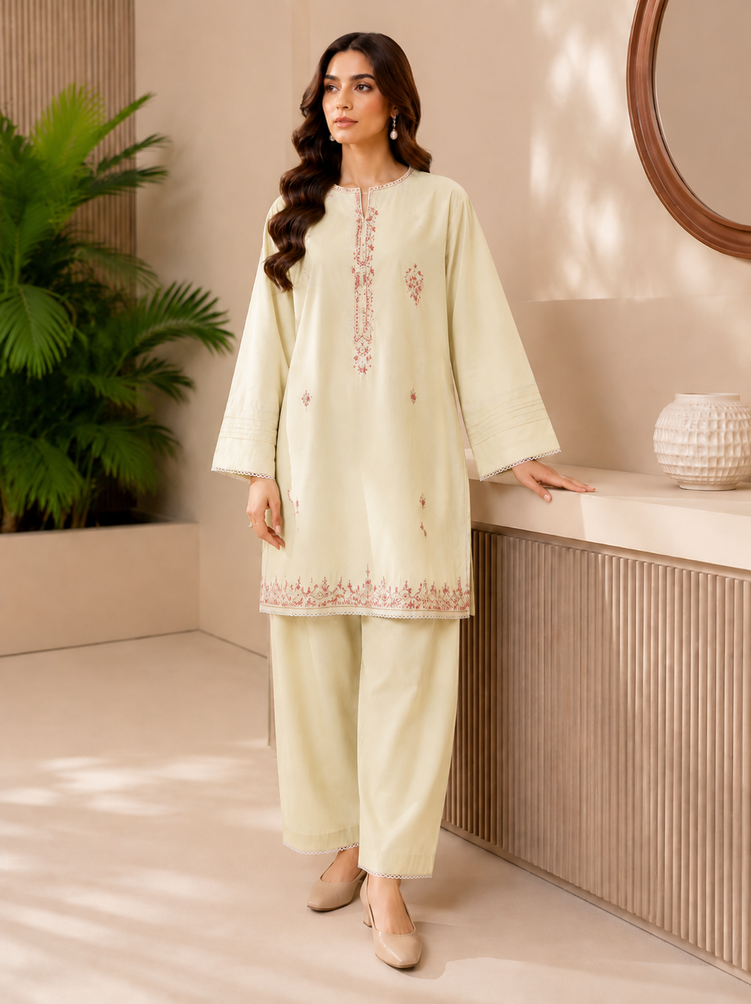 Women's Embroidered Cotton Lawn Co-ord 2-Piece Suit