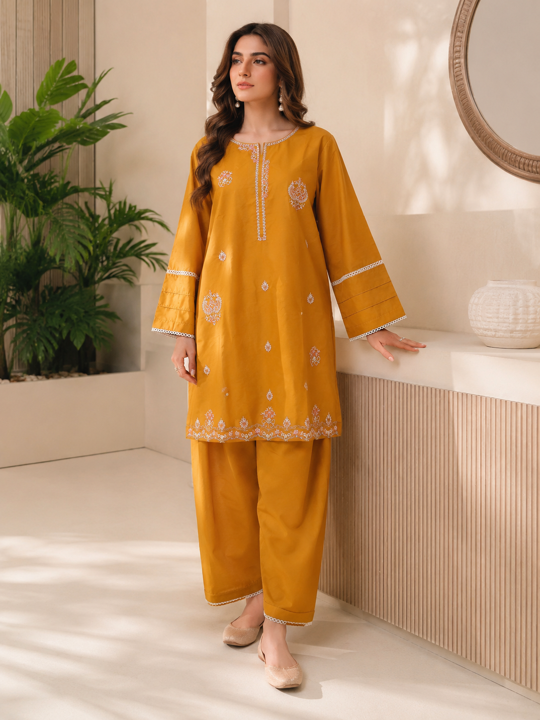 Women's Embroidered Cotton Lawn Co-ord 2-Piece Suit