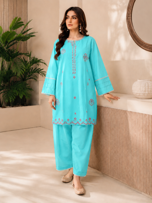 Women's Embroidered Cotton Lawn Co-ord 2-Piece Suit