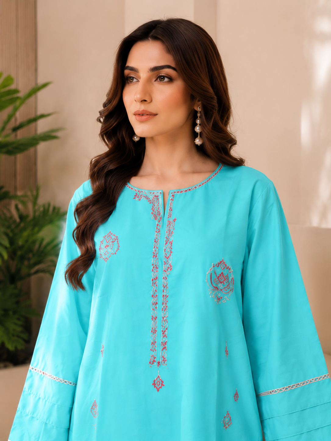 Women's Embroidered Cotton Lawn Co-ord 2-Piece Suit