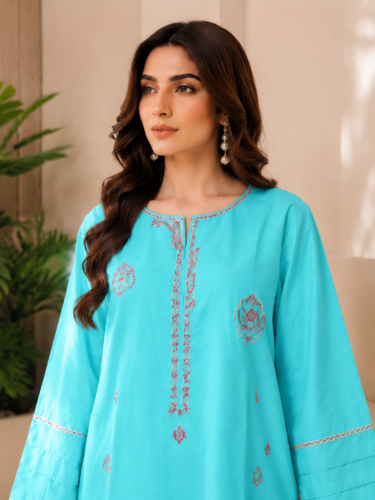 Women's Embroidered Cotton Lawn Co-ord 2-Piece Suit