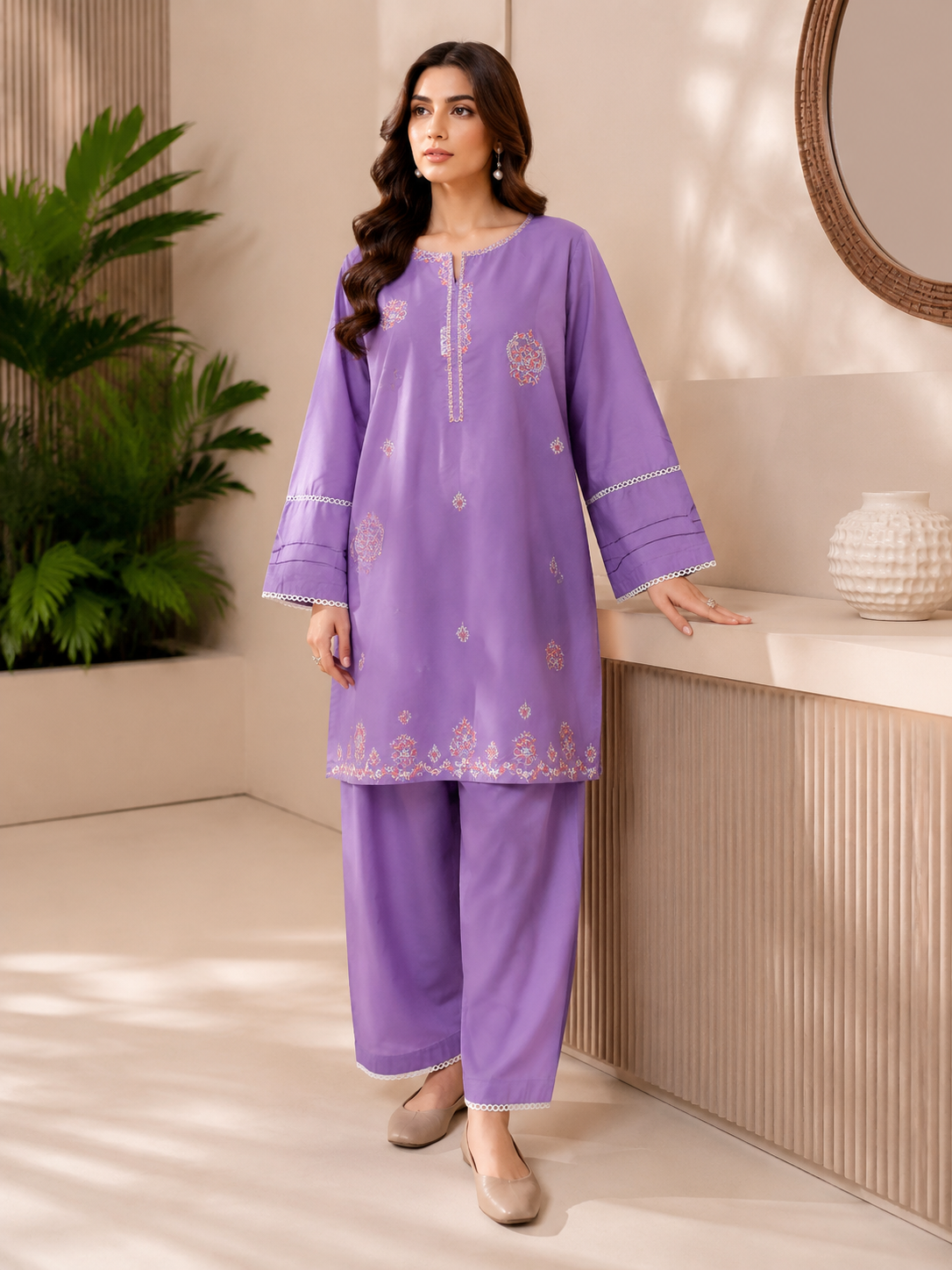 Women's Embroidered Cotton Lawn Co-ord 2-Piece Suit