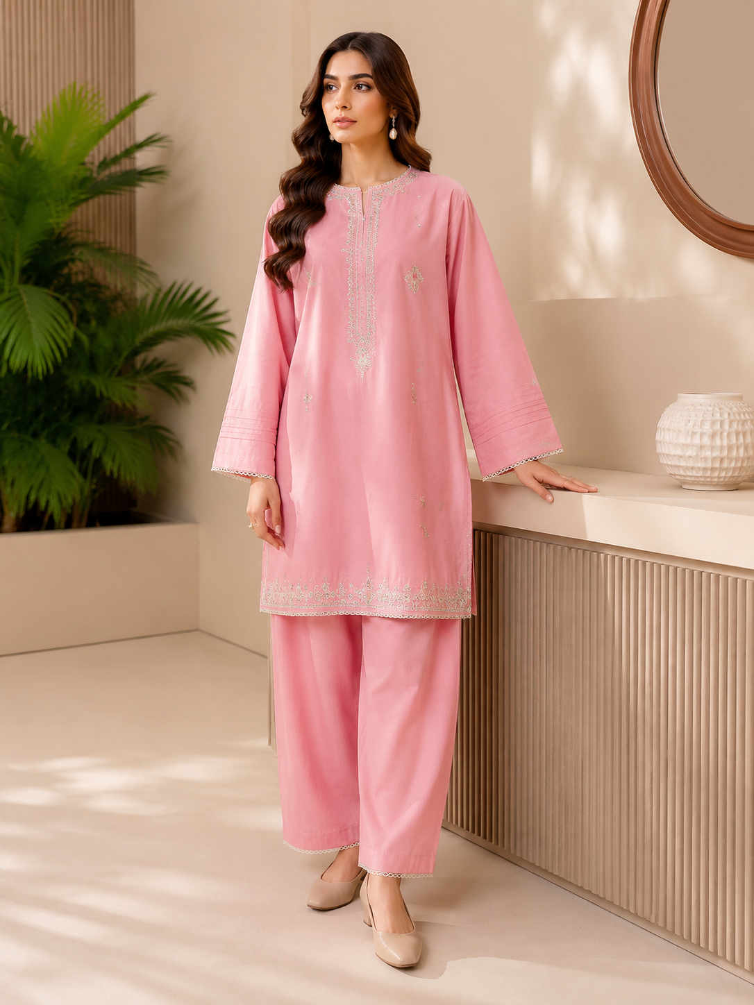 Women's Embroidered Cotton Lawn Co-ord 2-Piece Suit