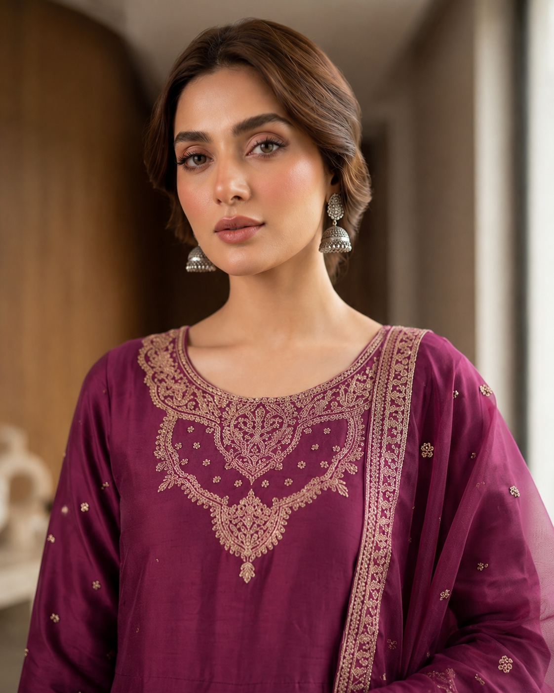 Women's Embroidered Anarkali 3-Piece Formal Suit — Frock, Trouser & Dupatta
