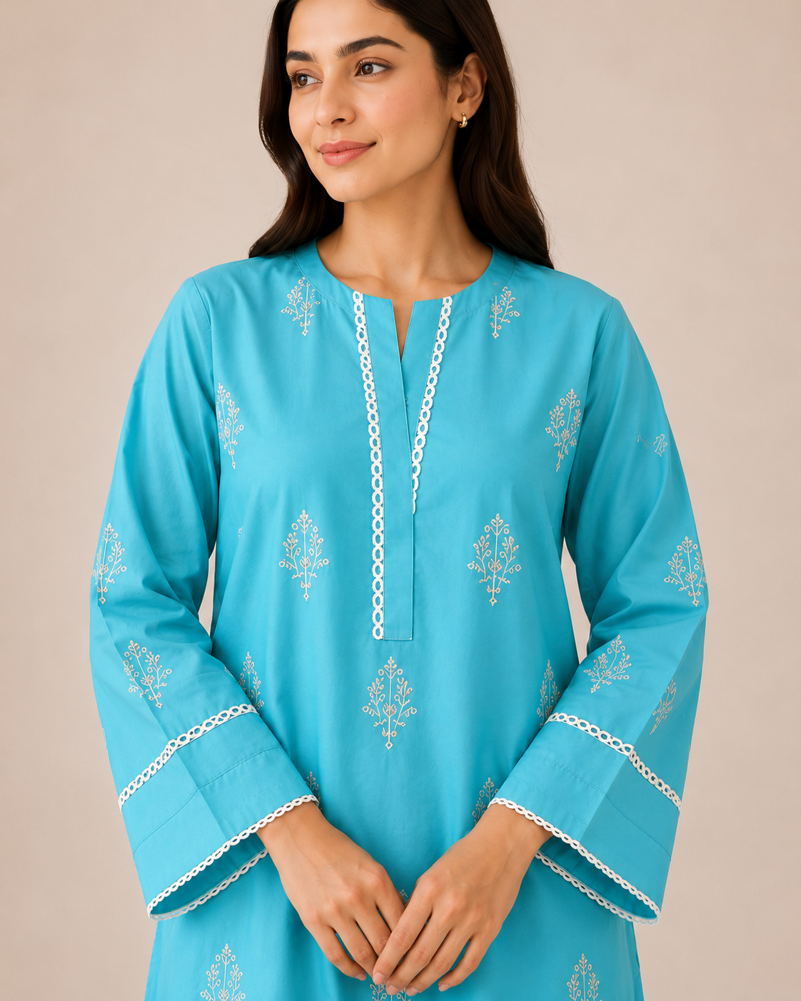 Embroidered Cotton 2-Piece Suit – Floral Booti Design (Kurti + Trouser)