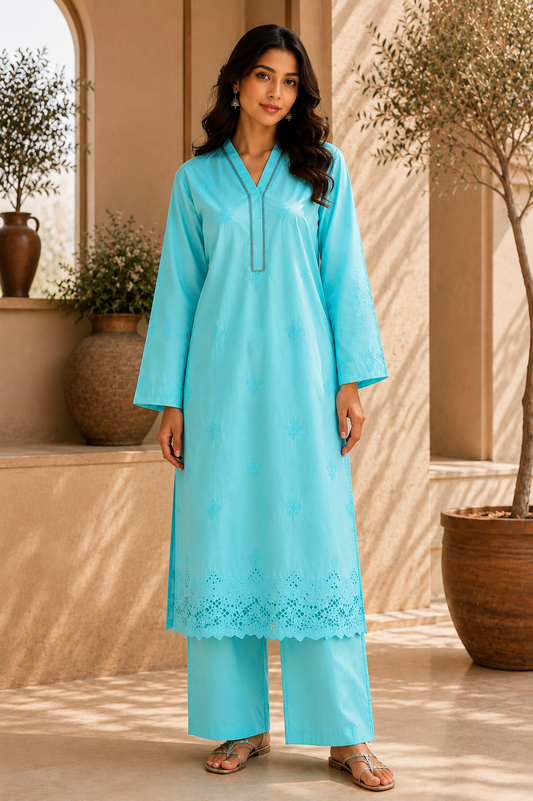 Schiffli embroidered Cotton lawn co-ord set
