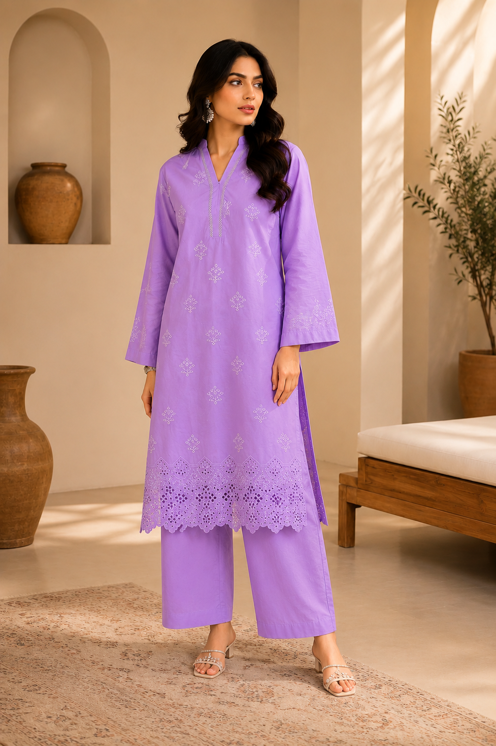 Schiffli embroidered Cotton lawn co-ord set